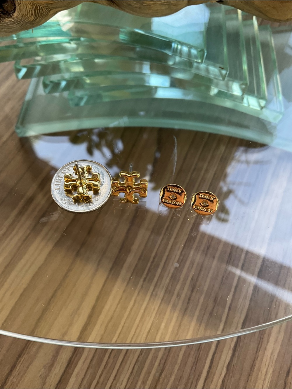 Tory Burch Double T Logo Stud Earrings - Picture 4 of 4